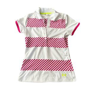 Under Armour Polo Shirt Size Medium Pink White Golf